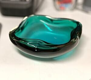 Vintage Barbini Murano Glass bowl Dish Aquamarine Green & Blue MCM vide poche